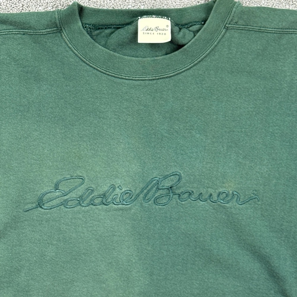 Eddie Bauer Mens Green Crewneck Sweatshirt XL Embroidered Logo Faded